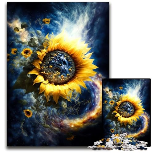 Universum-Sonnenblumen-Puzzle 1000 Teile für Erwachsene, Holzpuzzle für Erwachsene, ideales DIY-Dekor und Denksportgeschenk, 26x38cm von LGSHENG