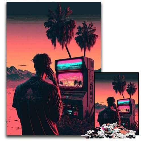 Vaporwave Aesthetics 1000-teiliges Puzzle für Erwachsene, schwierige Puzzles für Erwachsene, Heimdekoration, 50x75cm von LGSHENG