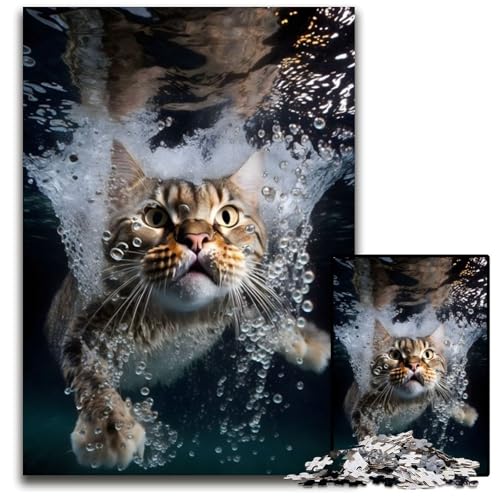 Verängstigte Katze unter Wasser, 1000 Teile Puzzle, Geschenke, Unmögliches Puzzle für Erwachsene, Herausforderndes Denkspiel für Teenager, Familienspaß, Interaktives Spiel, 26x38cm Verängstigte Katze unter Wasser, 1000 Teile Puzzle, Geschenke, Unmögliches Puzzle für Erwachsene, Herausforderndes Denkspiel für Teenager, Familienspaß, Interaktives Spiel, 26x38cm von LGSHENG