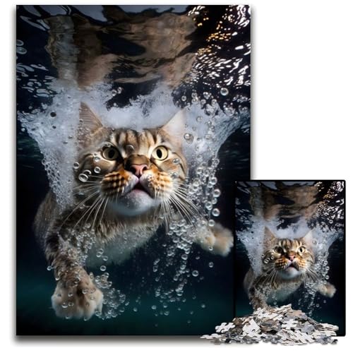 Verängstigte Katze unter Wasser, Puzzle 1000 Teile für Erwachsene, Holzpuzzle, ideal für Teenager und Sammler, Reisegeschenk, Familienaktivität, 50x75cm Verängstigte Katze unter Wasser, Puzzle 1000 Teile für Erwachsene, Holzpuzzle, ideal für Teenager und Sammler, Reisegeschenk, Familienaktivität, 50x75cm von LGSHENG