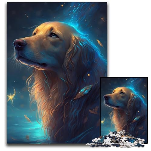 Verträumtes Golden Retriever-Puzzle mit 1000 Teilen. Unmögliches Puzzle für Erwachsene. Ideal für Teenager und Sammler, Reisegeschenk, Familienaktivität. 26x38cm von LGSHENG