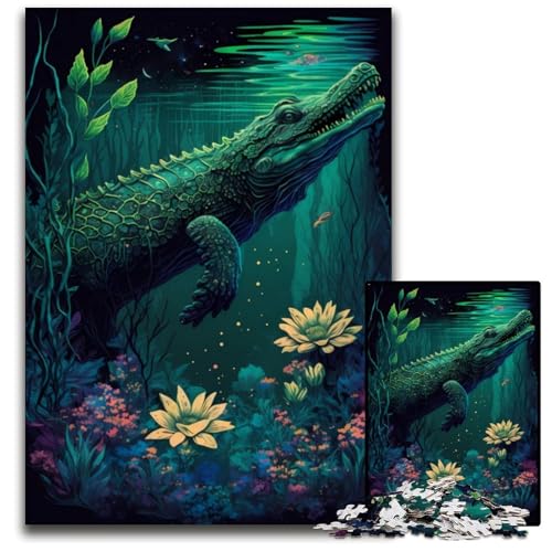 Wunderliches Krokodil, 1000-teiliges Puzzle für Erwachsene, Holzpuzzle, perfekte Dekoration für Zuhause oder das Büro, 26x38cm Wunderliches Krokodil, 1000-teiliges Puzzle für Erwachsene, Holzpuzzle, perfekte Dekoration für Zuhause oder das Büro, 26x38cm von LGSHENG