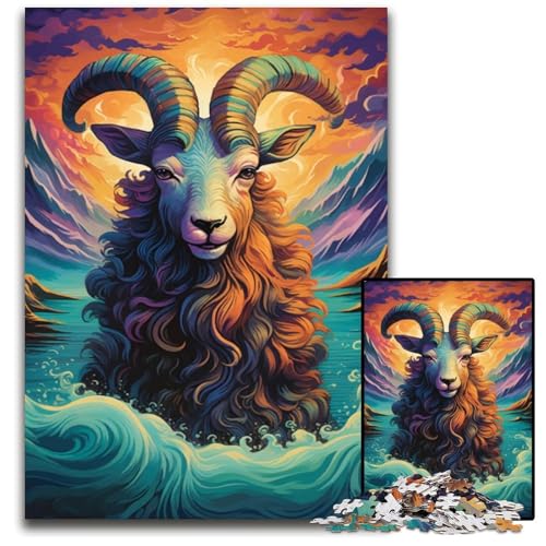 Ziege in der Meereswelle, 1000-teiliges Puzzle für Erwachsene, Holzpuzzle, anspruchsvolles Denkspiel für Teenager, Spaß für den Familienspielabend, 50x75cm von LGSHENG