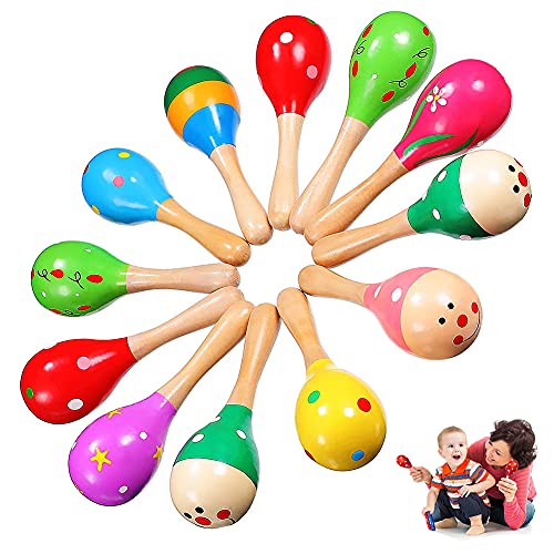 10Pcs Holz Maracas Sand Hammer Hand Halten Percussion Holz Maracas Rasseln Shaker für Kinder Shaker Musikinstrumente Pädagogisches Lernen Spielzeug Zufällige Farbe von LGWJHCY