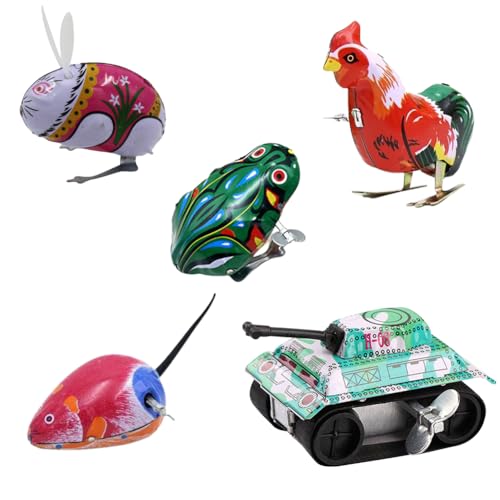 LGWJHCY 5 Stücke Kinder Aufziehspielzeug Tiere Frosch Hahn Kaninchen Panzer Maus Blechspielzeug Aufziehtiere Aufziehfigur Wind up Uhrwerk Spielzeug für Baby Ostern Geburtstag von LGWJHCY