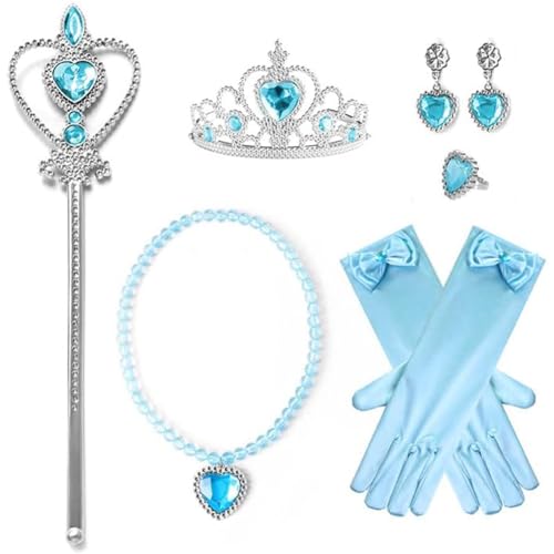 LGWJHCY 6-teiliges Prinzessinnen-Kostüm-Zubehör, Prinzessinnen-Set, inklusive Prinzessinnenkrone, Handschuhe, Zauberstab, Halskette, Ohrring, Ring, für Kinder, Mädchen, Halloween-Party, Cosplay-Set. von LGWJHCY