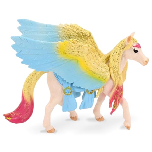 LGWJHCY Simulation Creature Model, Jungle Animal Ornaments 11.5 cm, Mythical Pegasus Table Decoration, Pieces Gift for Children's Birthday Horse Theme Ancient Wild Animal for Children Toy(Rainbow) von LGWJHCY