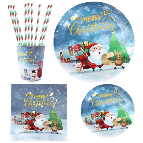 LGWJHCY Weihnachten Partygeschirr Set, 60 PCS Christmas Party Supplies mit Papierteller, Servietten, Gestreifte Strohhalme, Pappbecher, Weihnachten Party Deko, Severs 10 Gäste -Blauer Stil LGWJHCY Weihnachten Partygeschirr Set, 60 PCS Christmas Party Supplies mit Papierteller, Servietten, Gestreifte Strohhalme, Pappbecher, Weihnachten Party Deko, Severs 10 Gäste -Blauer Stil von LGWJHCY