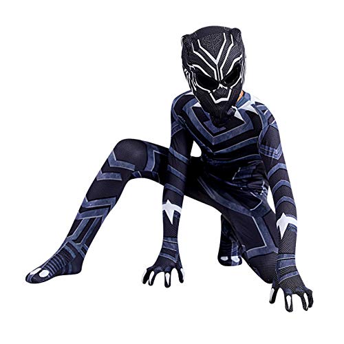LGYCB Black Panther Cosplay Kostüme Avengers Film Fans Superhelden Kinder Jumpsuit Halloween Bodysuit Fancy Dress Anzug Für Erwachsene Kinder,Black Panther 2-Kids L(125~135cm) von LGYCB
