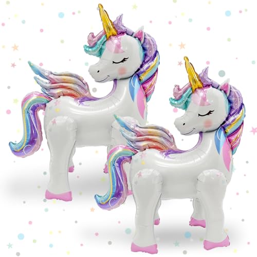 Einhorn Luftballons, 2 Stück XXL Einhorn Folienballon, 3D Einhorn Deko Heliumballon, Einhorn Ballon Stehend mit Flügeln, Einhorn Deko Kindergeburtstag, Unicorn Ballon Deko für Mädchen Kinder von LGZIN