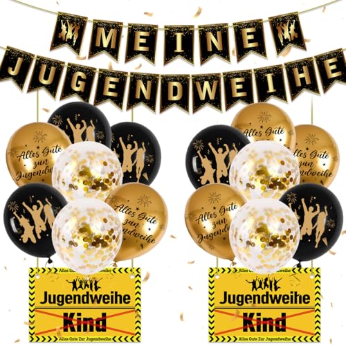 Jugendweihe Deko, Jugendweihe 2025 Deko Schwarz Gold Junge & Mädchen, mit Schild zur Jugendweihe, Meine Jugendweihe Banner, Alles Gute zur Jugendweihe Luftballons, Gastgeschenke Jugendweihe von LGZIN