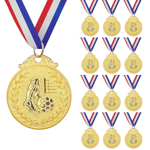 LGZIN 12 Stück Medaillen Kindergeburtstag Fussball, Medaillen Kinder Goldene Siegermedaille mit Bandhalskette, Olympische Medaille, Party Geschenke für Kinder, Jungen, Mädchen, Erwachsene LGZIN 12 Stück Medaillen Kindergeburtstag Fussball, Medaillen Kinder Goldene Siegermedaille mit Bandhalskette, Olympische Medaille, Party Geschenke für Kinder, Jungen, Mädchen, Erwachsene von LGZIN