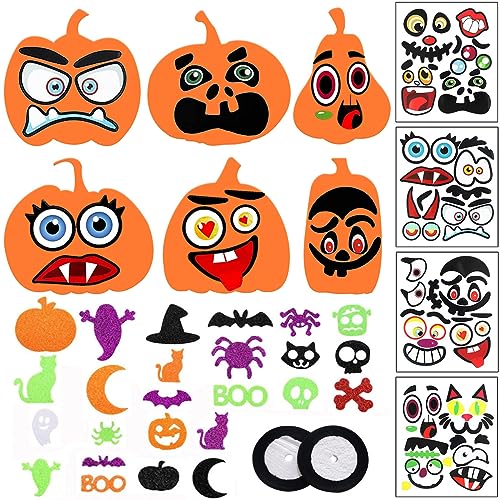 LGZIN 224 Stück Halloween Basteln Kinder, Halloween Schaum Kürbis Aufkleber Bastelset mit Schaum Kürbis und Kürbis Gesicht Sticker, DIY Kürbis Bastelset für Halloween Party, Kinder Bastel Party von LGZIN