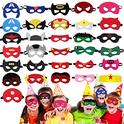 LGZIN 31 Stück Superhelden Masken, Filz Superhero Cosplay Party Masken, Kinder Cosplay Masken, Halbmasken Kinder, Filz Masken, für Kinder und Erwachsene Party Maskerade von LGZIN