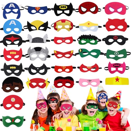 LGZIN 32 Stück Superhelden Masken, Filz Superhero Cosplay Party Masken, Kinder Cosplay Masken, Halbmasken Kinder, Filz masken, für kinder und Erwachsene Party Maskerade von LGZIN