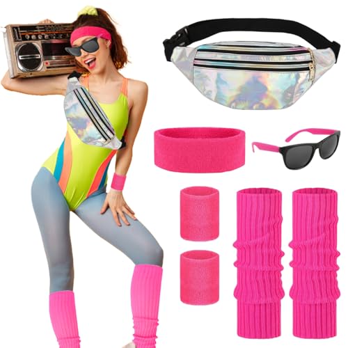80er Jahre Outfit Damen Bauchtasche Neon, 90er 80er Jahre Accessoires mit Bauchtasche, Stirnband, Brille, Beinwärmer und Armbänder, 80er Jahre Kleidung Sport Kostüm für Karneval Retro Neon Party 80er Jahre Outfit Damen Bauchtasche Neon, 90er 80er Jahre Accessoires mit Bauchtasche, Stirnband, Brille, Beinwärmer und Armbänder, 80er Jahre Kleidung Sport Kostüm für Karneval Retro Neon Party von LGZIN