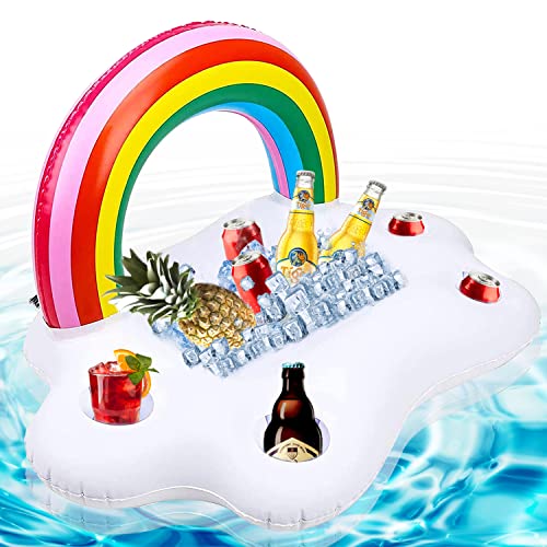 LGZIN Aufblasbarer Getränkehalter, Aufblasbarer Regenbogen Coasters, Aufblasbare Poolbar, Schwimmende Coasters, für Swimmingbad Party und Wasser-Spaß mit 4 Getränk Löchern u. 1 rechteckiger von LGZIN