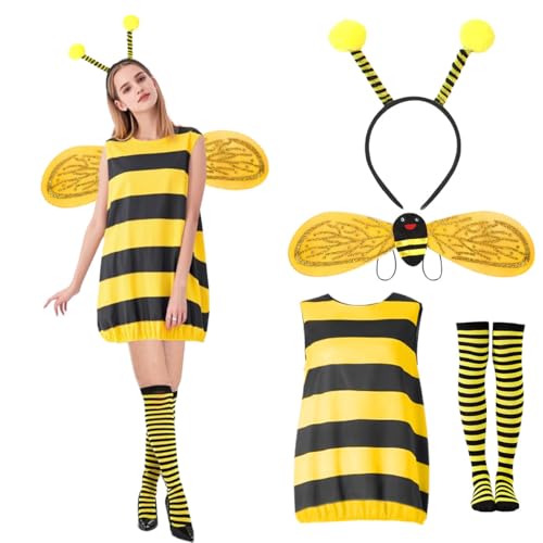 LGZIN Bienenkostüm Damen, 4 Stück Bienen Kostüm für Erwachsen, Hummel Kostüm mit Flügeln, Stirnband, Beinärmeln, Faschingskostüme Biene für Party, Cosplay, Verkleidung LGZIN Bienenkostüm Damen, 4 Stück Bienen Kostüm für Erwachsen, Hummel Kostüm mit Flügeln, Stirnband, Beinärmeln, Faschingskostüme Biene für Party, Cosplay, Verkleidung von LGZIN
