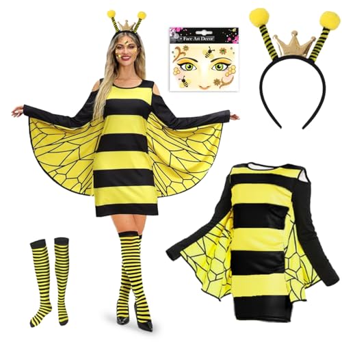 LGZIN Bienenkostüm Damen, Biene Kostüm Erwachsene, Carnaval Bienenkostüm mit Haarreif, Beinärmel und Gesichts Tattoo, Bienenkostüm Accessoires für Karneval Halloween Dress Up Party Cosplay LGZIN Bienenkostüm Damen, Biene Kostüm Erwachsene, Carnaval Bienenkostüm mit Haarreif, Beinärmel und Gesichts Tattoo, Bienenkostüm Accessoires für Karneval Halloween Dress Up Party Cosplay von LGZIN