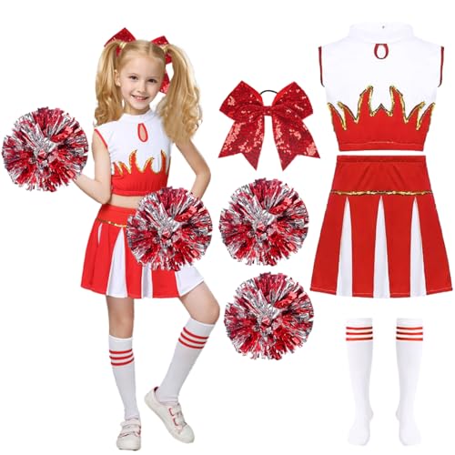 LGZIN Cheerleader Kostüm Kinder, Cheerleading Kleid, Cheer Uniformen, Crop Tops, Rock, Pompons, Socken und Haarzubehör, Cheerleadering Outfit Mädchen, Kinder Cheer Outfit für Karneval, Mottoparty-140 LGZIN Cheerleader Kostüm Kinder, Cheerleading Kleid, Cheer Uniformen, Crop Tops, Rock, Pompons, Socken und Haarzubehör, Cheerleadering Outfit Mädchen, Kinder Cheer Outfit für Karneval, Mottoparty-140 von LGZIN