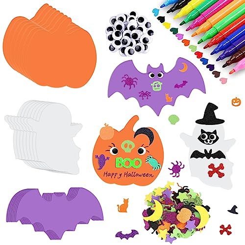 LGZIN Halloween Kürbis Bastelset für Kinder, 24 Stück Halloween Schaum Kürbis Aufkleber mit 50 Wackelaugen, 12 Farben Farbstift und 100 Kürbisdekoration Sticker, DIY Kürbis Bastelset für Halloween von LGZIN