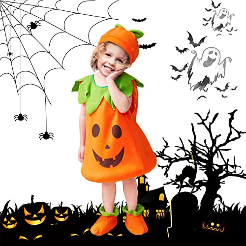 LGZIN Halloween Kürbis Kostüm, Kinder Kürbis Kostüm, Kürbis-Kostüm Kinder für Halloween, Kürbis Faschingskostüme, Kürbis-Kleidung + Hut + Schuhe, für Pumpkin Halloween Cosplay Party Kleidung von LGZIN