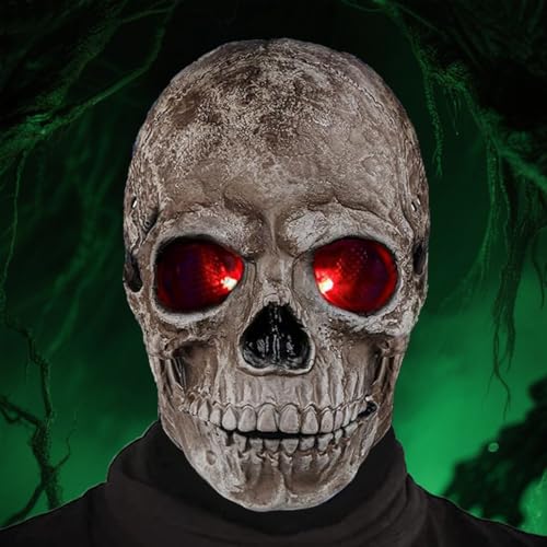 LGZIN Halloween Totenkopf Maske, Horror Maske, Totenkopf Mas-ke mit Beweglichem Kiefer und Augen mit Roten Lichtern, für Cosplay Karnevals Kostüm Party von LGZIN