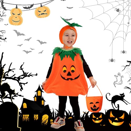 LGZIN Halloween Kostüm Kürbis Kinder, KürbisKostüm Kinder, Kürbis Cosplay Party Kleidung mit Kürbiskorb und Hut, Kinder Kürbis Umhang für Halloween Karneval Fasching Cosplay von LGZIN