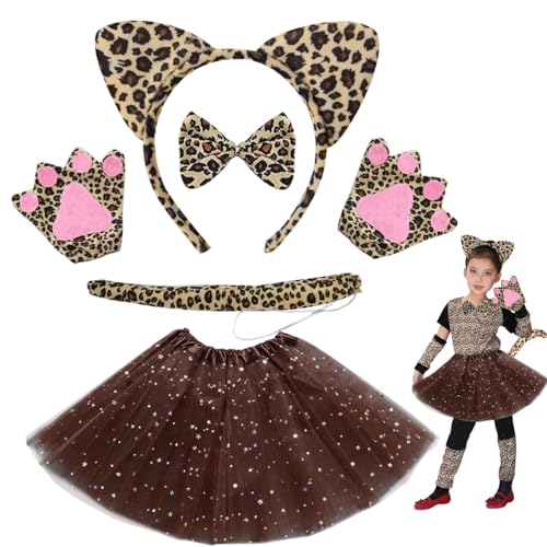 LGZIN Kostüm Katze Mädchen, Tierkostüm Kinder Tutu Rock mit Zubehör, Tier Ohren Stirnband Nase Fliege Tierpfoten Handschuhe Schwanz, Kostüm Katze Kinder, Karneval Party Halloween Kostüm von LGZIN