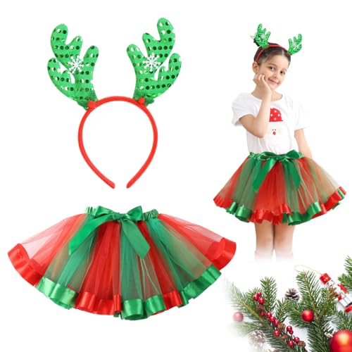 LGZIN Weihnachtskostüm Kinder Mädchen, Weihnachtself Kostüm Kinder, Rentier Kostüm Kinder Mädchen mit Rot&Grün Tutu Rock und Rentier Haarreif, Kostüm Accessoires für Weihnachten, Geburtstag Cosplay LGZIN Weihnachtskostüm Kinder Mädchen, Weihnachtself Kostüm Kinder, Rentier Kostüm Kinder Mädchen mit Rot&Grün Tutu Rock und Rentier Haarreif, Kostüm Accessoires für Weihnachten, Geburtstag Cosplay von LGZIN