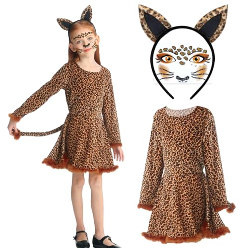 LGZIN Leoparden Kostüm Kinder, Leoparden Kleid Kostüm Set für Mädchen mit Leoparden Ohren Haarreif, Leopard Gesicht Aufkleber, Leopard Verkleiden Set für Faschingskostüme Kinder Karneval Party LGZIN Leoparden Kostüm Kinder, Leoparden Kleid Kostüm Set für Mädchen mit Leoparden Ohren Haarreif, Leopard Gesicht Aufkleber, Leopard Verkleiden Set für Faschingskostüme Kinder Karneval Party von LGZIN