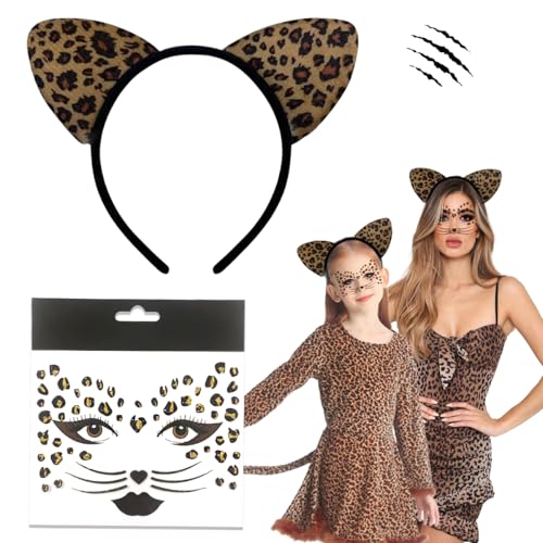 LGZIN Leoparden Kostüm Set, Leoparden Kostüm Damen Kinder, Leoparden Gesichtstattoo + Tier Leopard Stirnband, Leoparden Kostüm Zubehör für Fasching, Karneval, Maskerade, Party Animals LGZIN Leoparden Kostüm Set, Leoparden Kostüm Damen Kinder, Leoparden Gesichtstattoo + Tier Leopard Stirnband, Leoparden Kostüm Zubehör für Fasching, Karneval, Maskerade, Party Animals von LGZIN