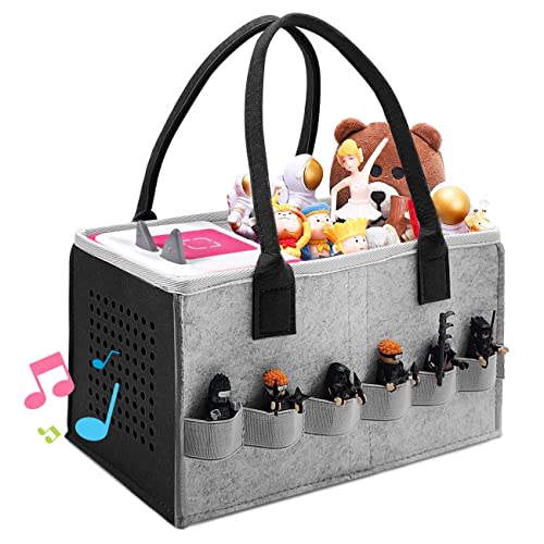 LGZIN Tasche for Toniebox Tonie, Tasche für Toniebox Starter Set und Figur, Tragetasche mit Griff für Toniebox, Kann 30-40 Figuren Aufnehmen, Tragetasche für Figuren Aufbewahrung(Grau+Schwarz) von LGZIN