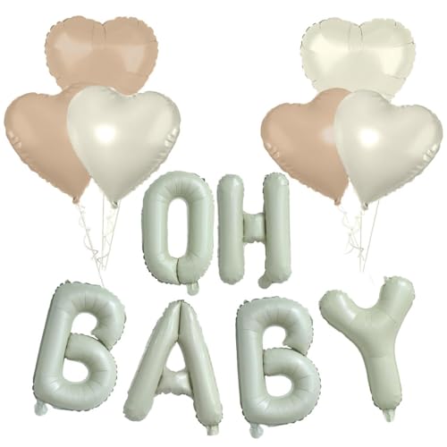 Oh Baby Luftballon, 16 Zoll OH BABY Buchstaben Folienballon, Oh Baby Helium Ballon Cremeweiß mit Herz Folienballon, Baby Shower Deko, Babyparty Deko für Junge Mädchen von LGZIN