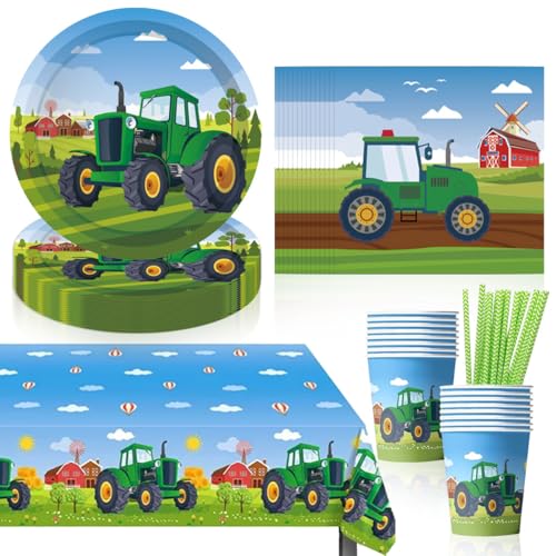 Traktor Partygeschirr Kindergeburtstag, 65 Stück Partygeschirr Set, Traktor Geburtstag Deko Set, Pappteller Kindergeburtstag Set mit Becher Servietten Strohhalme für 16 Personen Traktor Partygeschirr Kindergeburtstag, 65 Stück Partygeschirr Set, Traktor Geburtstag Deko Set, Pappteller Kindergeburtstag Set mit Becher Servietten Strohhalme für 16 Personen von LGZIN