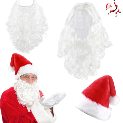 Weihnachtsmann Perücke + Weihnachtsmann Bart + Weihnachtsmann Mütze, Weiße Santa Beard und Perücke Set, Perücke zum Verkleiden als Nikolaus für Karneval Urlaub Party Weihnachtsmann Perücke + Weihnachtsmann Bart + Weihnachtsmann Mütze, Weiße Santa Beard und Perücke Set, Perücke zum Verkleiden als Nikolaus für Karneval Urlaub Party von LGZIN