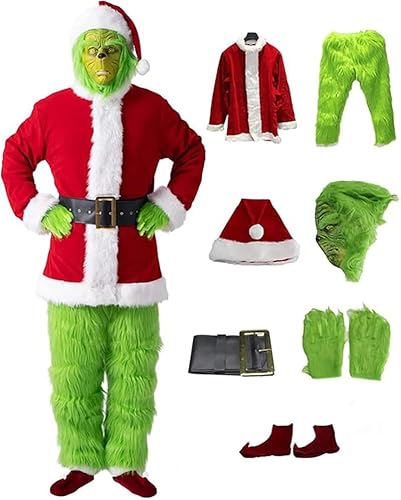 LHBM 7 Stk Weihnachtsmann Kostüm Santa Costume Set, Inklusive Mask Grinch Green Monster Suit Für Erwachsene, Weihnachtsfeier Cosplay Kostüm Mottoparty, Für Karneval Weihnachten Cosplay 2XL LHBM 7 Stk Weihnachtsmann Kostüm Santa Costume Set, Inklusive Mask Grinch Green Monster Suit Für Erwachsene, Weihnachtsfeier Cosplay Kostüm Mottoparty, Für Karneval Weihnachten Cosplay 2XL von LHBM