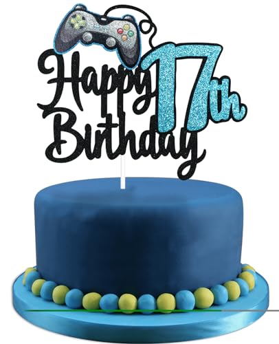Videospiel Happy 17th Birthday Cake Topper - Videospiel Jungen 17. Geburtstag Party Blau Kuchen Supplies - Game On Level Up Gewinner Party Dekoration von LHCING