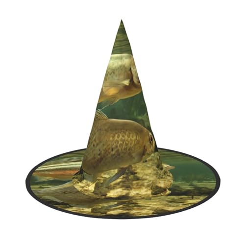 (Brook Trout Fly Fishing) Hexenhut für Erwachsene, faltbar, spitzer Hut, Halloween-Kostüm, Zubehör für Frauen, Cosplay, Partys, Urlaubsdekoration von LHFIOHIRG