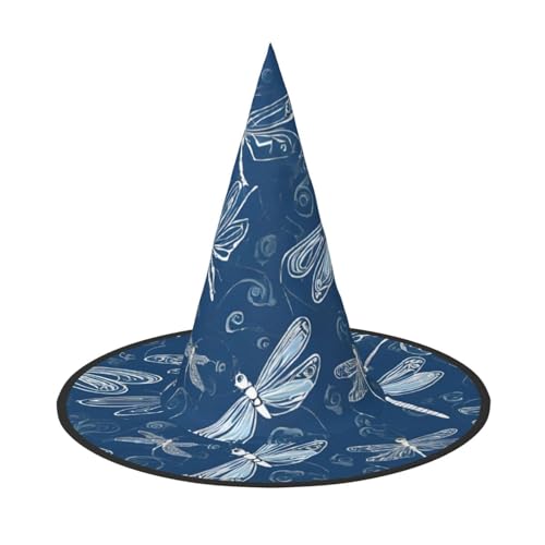 LHFIOHIRG (Blaue Libelle) Hexenhut für Erwachsene, faltbar, spitzer Hut, Halloween-Kostüm, Zubehör für Frauen, Cosplay, Partys, Urlaubsdekoration von LHFIOHIRG