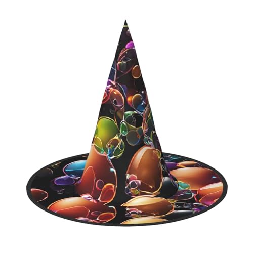 LHFIOHIRG (Bunte Regenbogensterne) Hexenhut für Erwachsene, faltbar, spitzer Hut, Halloween-Kostüm, Zubehör für Damen, Cosplay, Partys, Urlaubsdekoration von LHFIOHIRG