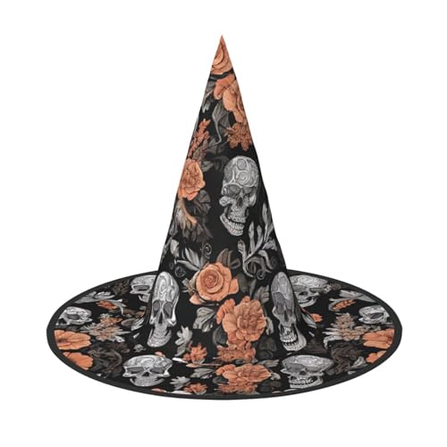 LHFIOHIRG (Bunte Zuckerschädel) Hexenhut für Erwachsene, faltbar, spitzer Hut, Halloween-Kostüm, Zubehör für Damen, Cosplay, Partys, Urlaubsdekoration von LHFIOHIRG