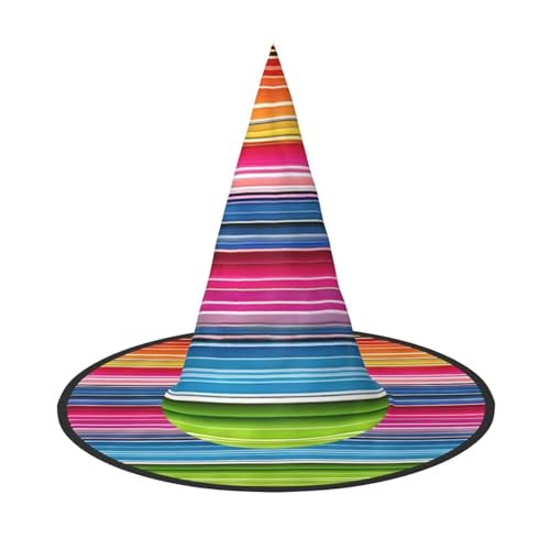 LHFIOHIRG (Bunte mexikanische Streifen) Hexenhut für Erwachsene, faltbar, spitzer Hut, Halloween-Kostüm, Zubehör für Damen, Cosplay, Partys, Urlaubsdekoration von LHFIOHIRG