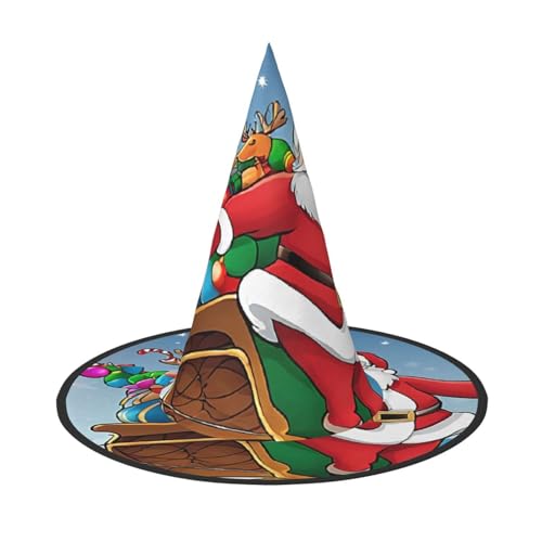LHFIOHIRG (Frohe Weihnachten Druck) Erwachsene Hexenhut Faltbarer Spitzhut Halloween Kostüm Zubehör für Frauen Cosplay Partys Urlaub Dekoration von LHFIOHIRG