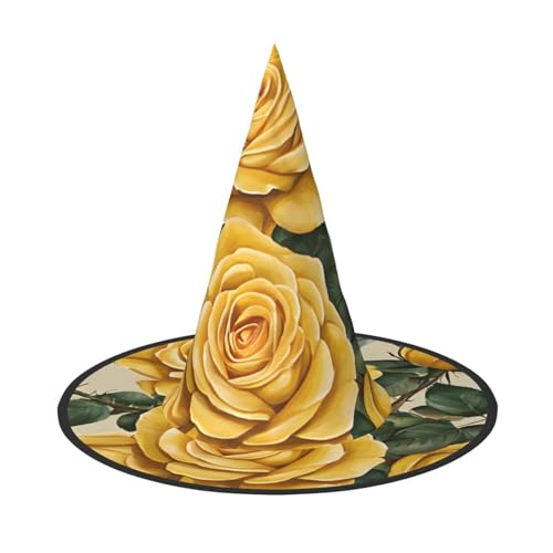 LHFIOHIRG (Gelbe Rose) Hexenhut für Erwachsene, faltbar, spitzer Hut, Halloween-Kostüm, Zubehör für Frauen, Cosplay, Partys, Urlaubsdekoration von LHFIOHIRG