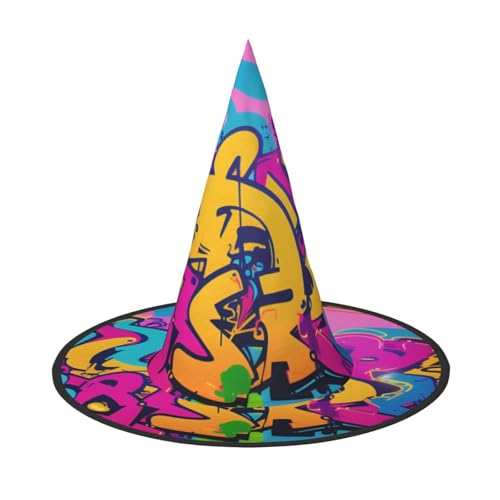 LHFIOHIRG (Graffiti-Wand) Hexenhut für Erwachsene, faltbar, spitzer Hut, Halloween-Kostüm, Zubehör für Frauen, Cosplay, Partys, Urlaubsdekoration von LHFIOHIRG