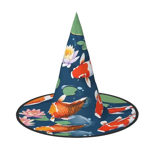 LHFIOHIRG (Japanischer hübscher Koi-Fisch) Hexenhut für Erwachsene, faltbar, spitzer Hut, Halloween-Kostüm, Zubehör für Frauen, Cosplay, Partys, Urlaubsdekoration von LHFIOHIRG