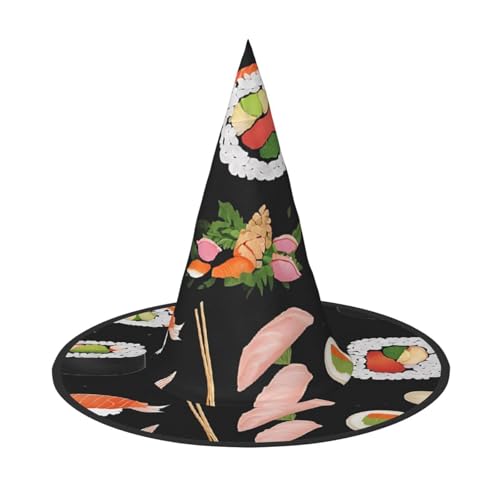 LHFIOHIRG (Japanisches Sushi schwarz) Hexenhut für Erwachsene, faltbar, spitzer Hut, Halloween-Kostüm, Zubehör für Frauen, Cosplay, Partys, Urlaubsdekoration von LHFIOHIRG