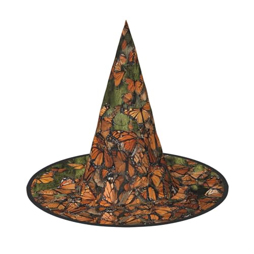 LHFIOHIRG (Monarch-Schmetterlinge) Hexenhut für Erwachsene, faltbar, spitzer Hut, Halloween-Kostüm, Zubehör für Frauen, Cosplay, Partys, Urlaubsdekoration von LHFIOHIRG