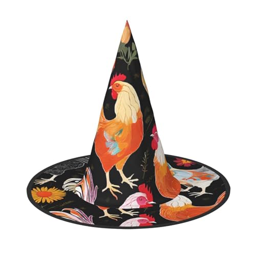 LHFIOHIRG (Niedlicher Hahn-Hühner) Hexenhut für Erwachsene, faltbar, spitzer Hut, Halloween-Kostüm, Zubehör für Frauen, Cosplay, Partys, Urlaubsdekoration von LHFIOHIRG